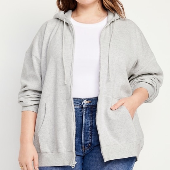 NWT OLD NAVY So Comfy Oversized Zip Hoodie Color LIGHT HEATHER GREY Size Large - Picture 5 of 7